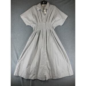 Anthropologie Exquise Tobie Button-Front Pleated Shirtdress Large Ivory Black